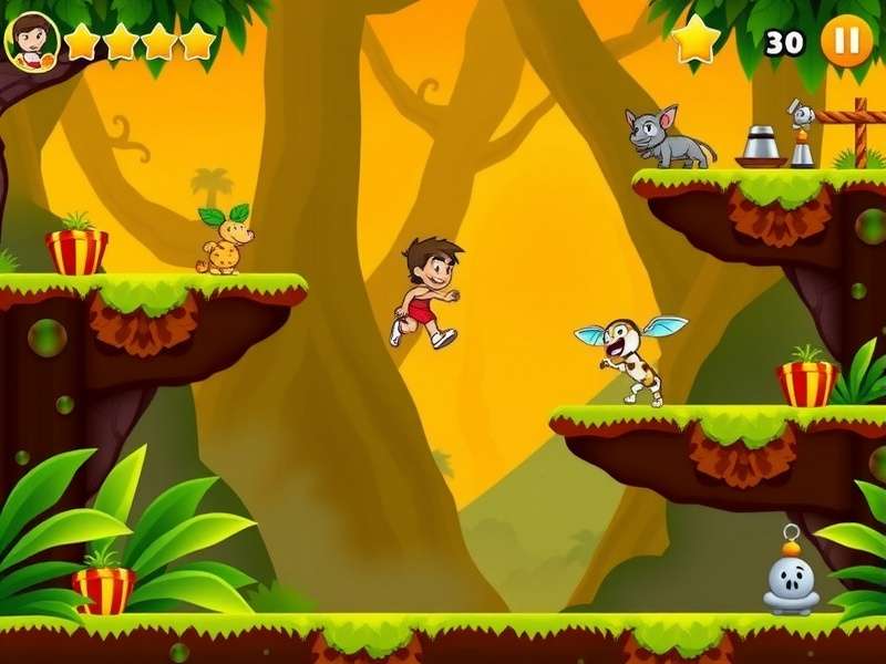 Chhota Bheem Jungle Jump gameplay screenshot showing character jumping between platforms